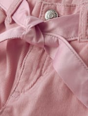 Girls Belted Corduroy Wide Leg Cargo Pants - On Pointe