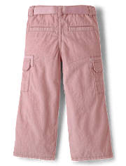 Girls Belted Corduroy Wide Leg Cargo Pants - On Pointe