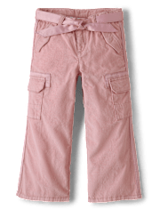 Girls Belted Corduroy Wide Leg Cargo Pants - On Pointe