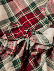 Baby Girls Plaid Bow Flannel Bubble Dress - Royal Christmas