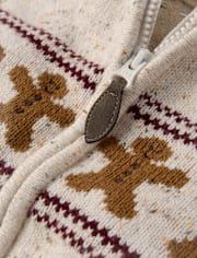 Boys Intarsia Gingerbread Zip Up Jacket - Royal Christmas
