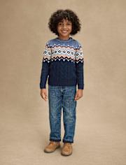 Boys Fairisle Cable Knit Sweater - First Frost