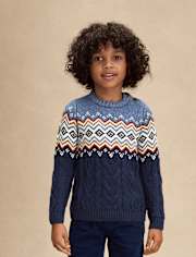 Boys Fairisle Cable Knit Sweater - First Frost