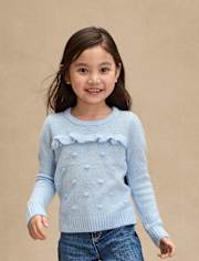 Girls Pointelle Bauble Sweater - First Frost