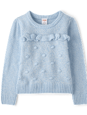 Girls Pointelle Bauble Sweater - First Frost