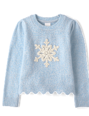 Girls Crochet Snowflake Scalloped Sweater - First Frost