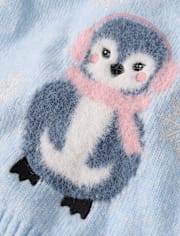 Girls Eyelash Penguin Sweater - First Frost