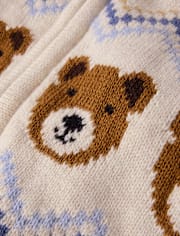 Girls Bear Fairisle Zip Up Vest - First Frost