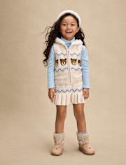 Girls Bear Fairisle Zip Up Vest - First Frost