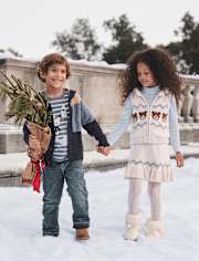Girls Bear Fairisle Zip Up Vest - First Frost
