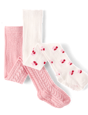 Girls Heart Cherry Cable Knit Tights 2-Pack - Mon Cheri