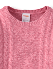 Girls Heart Cable Knit Sweater - Mon Cheri