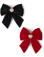 Girls Bow Heart Hair Clip 2-Pack - Royal Christmas