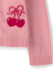 Girls Cherry Heart Applique Cardigan - Mon Cheri
