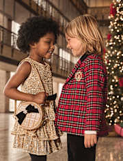 Girls Glitter Bow Round Bag - Royal Christmas