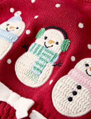 Girls Crochet Snowman Sweater Dress - Royal Christmas
