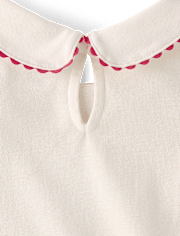 Girls Embroidered Heart Peter Pan Top - Mon Cheri