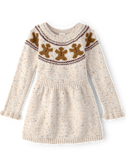 Girls Intarsia Gingerbread Ruffle Sweater Dress - Royal Christmas