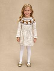 Girls Intarsia Gingerbread Ruffle Sweater Dress - Royal Christmas
