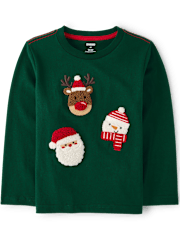 Boys Chenille Embroidered Holiday Top - Royal Christmas