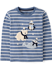 Boys Striped Embroidered Polar Animals Top - First Frost