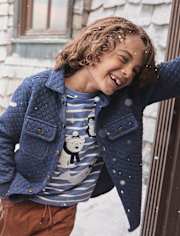 Boys Striped Embroidered Polar Animals Top - First Frost