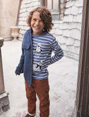 Boys Striped Embroidered Polar Animals Top - First Frost