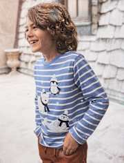 Boys Striped Embroidered Polar Animals Top - First Frost