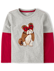 Boys Embroidered Bulldog Layered Top - Mon Cheri