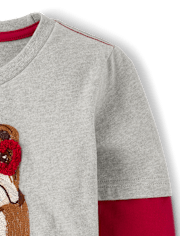 Boys Embroidered Bulldog Layered Top - Mon Cheri