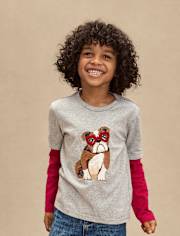 Boys Embroidered Bulldog Layered Top - Mon Cheri