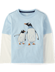 Boys Embroidered Penguin Layered Top - First Frost