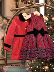 Girls Velvet Trim Coat - Royal Christmas