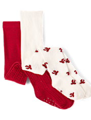 Girls Bow Cable Knit Tights 2-Pack - Royal Christmas