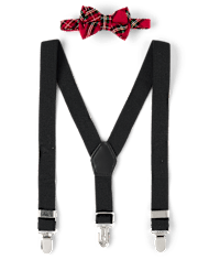 Boys Plaid Bow Tie And Suspenders 2-Piece Set - Royal Christmas