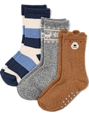 Boys Bear Crew Socks 3-Pack - First Frost