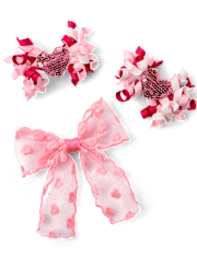 Girls Heart Bow Hair Clip 3-Pack - Mon Cheri