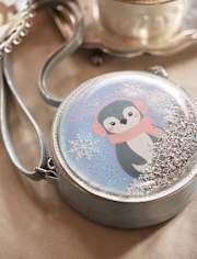 Girls Shakey Glitter Penguin Round Bag - First Frost
