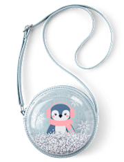 Girls Shakey Glitter Penguin Round Bag - First Frost