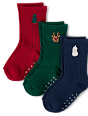Boys Embroidered Holiday Crew Socks 3-Pack - Royal Christmas