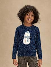 Boys Crochet Snowman Sweater - Royal Christmas