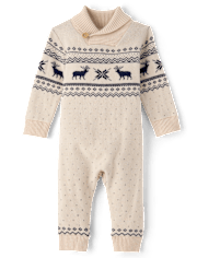 Baby Boys Reindeer Fairisle Shawl Collar Sweater Jumpsuit- Homegrown by Gymboree