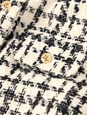 Girls Plaid Button Tweed Shift Dress - Petit Paris