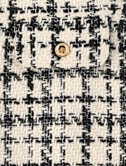 Girls Plaid Button Tweed Shift Dress - Petit Paris