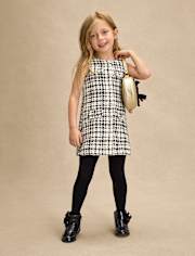 Girls Plaid Button Tweed Shift Dress - Petit Paris