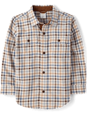 Boys Gingham Flannel Button Up Shirt - First Frost