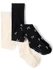 Girls Bow Cable Knit Tights 2-Pack - Petit Paris