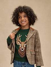Boys Embroidered Deer Sweater - Royal Christmas