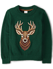 Boys Embroidered Deer Sweater - Royal Christmas