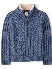 Boys Patchwork Cable Knit Quarter Zip Sweater